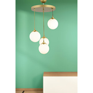 Sarkıt Tepsi Eskitme 4'lü Beyaz Glop Camlı Düz Aşağı Bakan Lüks Avize