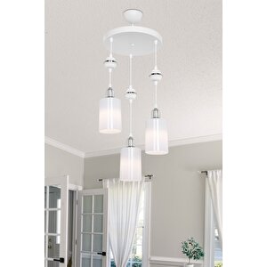 Akses Küre Krom 3'lü Opal Salon Yemek Odası Oturma Odası Antre Mutfak Çocuk Odası Yatak Odası Avize