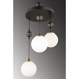 Sarkıt Tepsi Siyah 3'lü Beyaz Glop Camlı Aşağı Bakan Lüks Avize