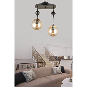 Sarkıt Tepsi Siyah 2'li Bal Glop Camlı Aşağı Bakan Lüks Avize