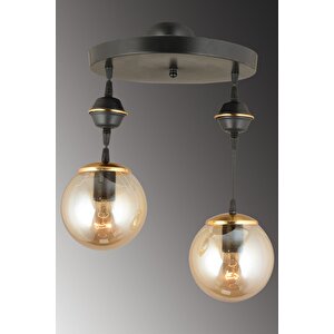 Sarkıt Tepsi Siyah 2'li Bal Glop Camlı Aşağı Bakan Lüks Avize