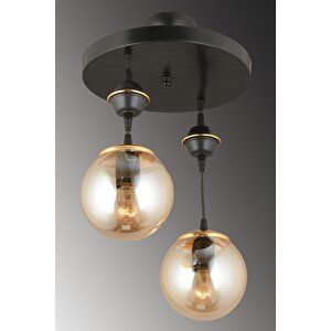 Sarkıt Tepsi Siyah 2'li Bal Glop Camlı Aşağı Bakan Lüks Avize