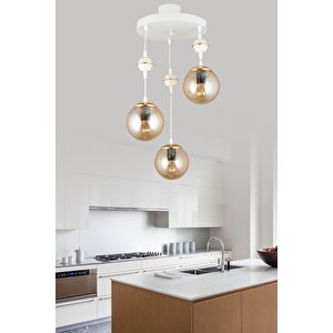 Sarkıt Tepsi Beyaz 3'lü Bal Glop Camlı Aşağı Bakan Lüks Avize