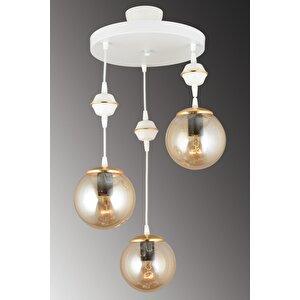 Sarkıt Tepsi Beyaz 3'lü Bal Glop Camlı Aşağı Bakan Lüks Avize