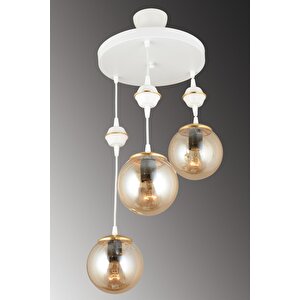 Sarkıt Tepsi Beyaz 3'lü Bal Glop Camlı Aşağı Bakan Lüks Avize