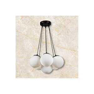 7 Li Spor Avize Siyah Kapalı Glop Beyaz Camlı 7 Li Spor Avize