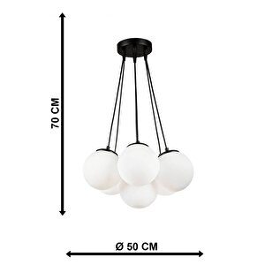 7 Li Spor Avize Siyah Kapalı Glop Beyaz Camlı 7 Li Spor Avize