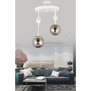 Sarkıt Tepsi Beyaz 2'li Füme Glop Camlı Aşağı Bakan Lüks Avize