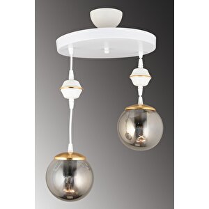 Sarkıt Tepsi Beyaz 2'li Füme Glop Camlı Aşağı Bakan Lüks Avize