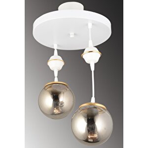 Sarkıt Tepsi Beyaz 2'li Füme Glop Camlı Aşağı Bakan Lüks Avize