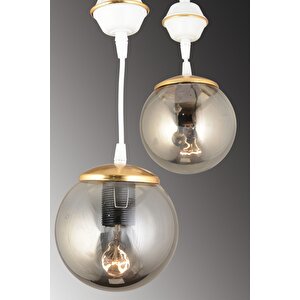 Sarkıt Tepsi Beyaz 2'li Füme Glop Camlı Aşağı Bakan Lüks Avize