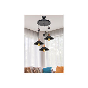 Axes Siyah Tepsili Küre Siyah Bakir 3lü Siyah Maya Avize