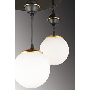 Sarkıt Tepsi Siyah 2'li Beyaz Glop Camlı Aşağı Bakan Lüks Avize