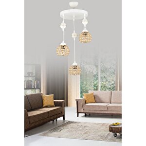 Sarkıt Tepsi Beyaz 3'lü Kristal Optigon Aşağı Bakan Lüks Avize