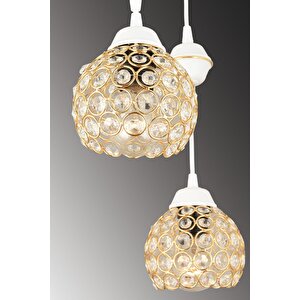 Sarkıt Tepsi Beyaz 3'lü Kristal Optigon Aşağı Bakan Lüks Avize