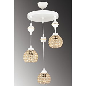 Sarkıt Tepsi Beyaz 3'lü Kristal Optigon Aşağı Bakan Lüks Avize