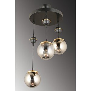 Sarkıt Tepsi Siyah 3'lü Füme Glop Camlı Aşağı Bakan Lüks Avize