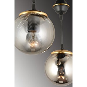 Sarkıt Tepsi Siyah 3'lü Füme Glop Camlı Aşağı Bakan Lüks Avize