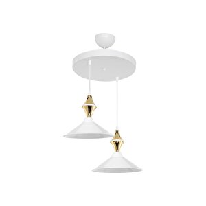 E27 Maya Karo Beyaz/gold Ikili Yemek Odası Oturma Odası Salon Mutfak Avize Şapkalı 35 - 50 Plastik