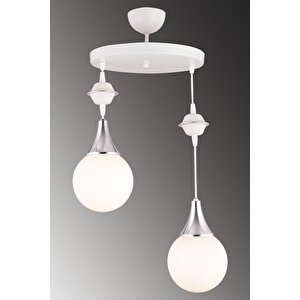 Sarkıt Tepsi Beyaz 2'li Beyaz Glop Camlı Krom Aşağı Bakan Lüks Avize