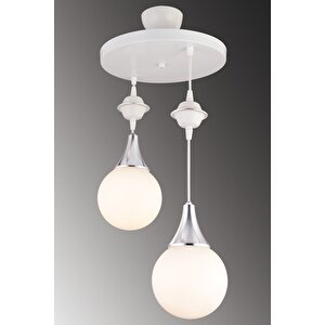 Sarkıt Tepsi Beyaz 2'li Beyaz Glop Camlı Krom Aşağı Bakan Lüks Avize