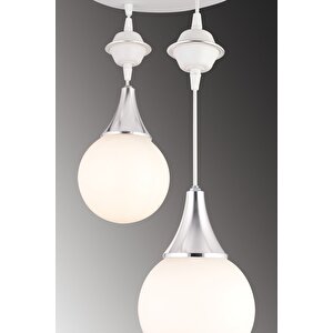 Sarkıt Tepsi Beyaz 2'li Beyaz Glop Camlı Krom Aşağı Bakan Lüks Avize