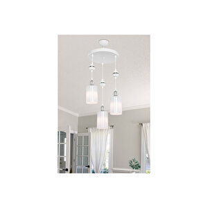 Axes Beyaz Küre Krom 3lü Avize Opal Plasti̇k Camlı