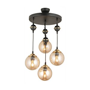 Sarkıt Tepsi Siyah 4'lü Bal Glop Camlı Aşağı Bakan Lüks Avize