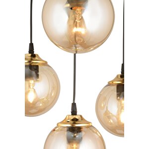 Sarkıt Tepsi Siyah 4'lü Bal Glop Camlı Aşağı Bakan Lüks Avize