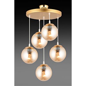 Sarkıt Tepsi Gold 5'li Bal Glop Camlı Lüks Avize