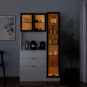 Sierra Temperli Cam 3 Kapaklı Ledli Kahve Köşesi Mutfak Kiler Dolabı Beyaz