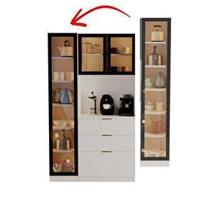 Sierra Temperli Cam 3 Kapaklı Ledli Kahve Köşesi Mutfak Kiler Dolabı Beyaz