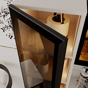 Sierra Temperli Cam 3 Kapaklı Ledli Kahve Köşesi Mutfak Kiler Dolabı Beyaz