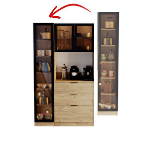 Sierra Temperli Cam 3 Kapaklı Ledli Kahve Köşesi Mutfak Kiler Dolabı Çam