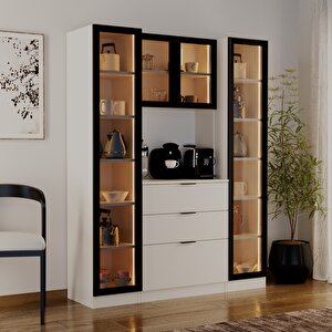 Sierra Temperli Cam 4 Kapaklı Ledli Kahve Köşesi Mutfak Kiler Dolabı Beyaz