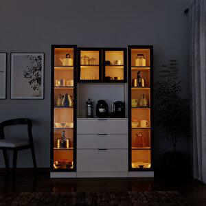 Sierra Temperli Cam 4 Kapaklı Ledli Kahve Köşesi Mutfak Kiler Dolabı Beyaz