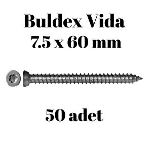 Buldex Beton Vidası 7.5x60 Mm 50 Adet | Torx T30 Uyumlu Dübelsiz Vida