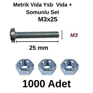 Tuğra Hirdavat M3x25mm Metrik Vida Ysb - Somunlu 1000'li Takım