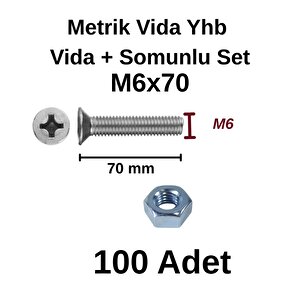 Tuğra Hirdavat M6x70mm Metrik Vida Yhb - Somunlu 100'lü Takım