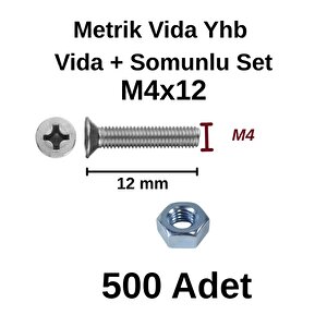 Tuğra Hirdavat M4x12mm Metrik Vida Yhb - Somunlu 500'lü Takım