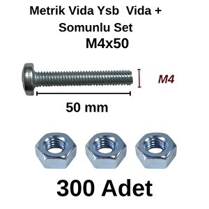 Tuğra Hirdavat M4x50mm Metrik Vida Ysb - Somunlu 300'lü Takım