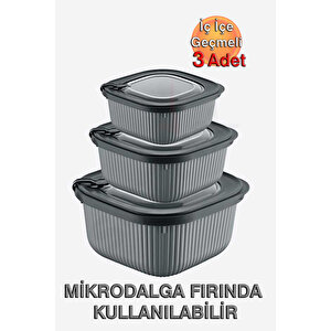 Micro Line Kare Saklama Kabı (600, 1100, 1800ml) (üçlü Set)