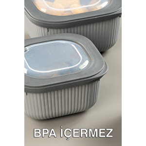 Micro Line Kare Saklama Kabı (600, 1100, 1800ml) (üçlü Set)