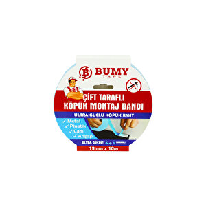 Çift Taraflı Köpük Montaj Bandı 19mm X 10mt, İç Ve Dış Mekan Kullanımına Uygun
