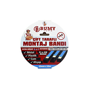 Çift Taraflı Köpük Montaj Bandı 10mm X 10mt, Kablo Kanalları İçin Özel