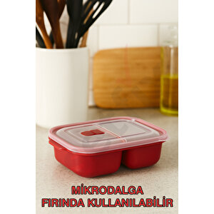 1200ml (2x600ml) Bölmeli Dikdörtgen Heat'n Go Saklama Kabı (üçlü Set)