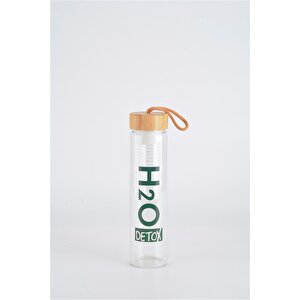 Bambu Kapaklı, Detox Hazneli, Borosilikat Cam Matara 1 Litre