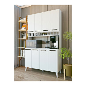 Çok Amaçlı Dolap Parlak Beyaz Kahve Köşesi 8 Kapaklı Dolap Kare Beyaz