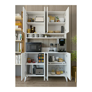 Çok Amaçlı Dolap Parlak Beyaz Kahve Köşesi 8 Kapaklı Dolap Kare Beyaz