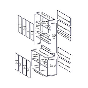 Çok Amaçlı Dolap Parlak Beyaz Kahve Köşesi 8 Kapaklı Dolap Kare